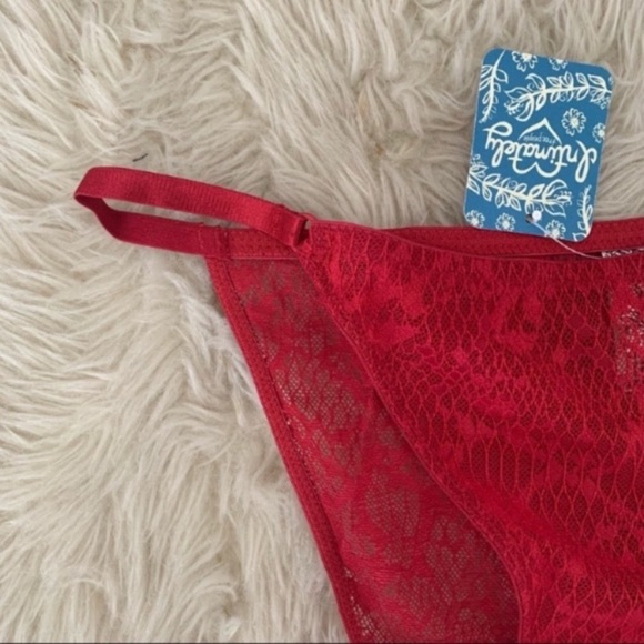 Free People red lace Tameeka high cut panty S New With Tags - Picture 4 of 7